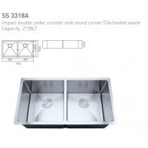 ECT Impact double under counter sink round corner C/w basket waste 